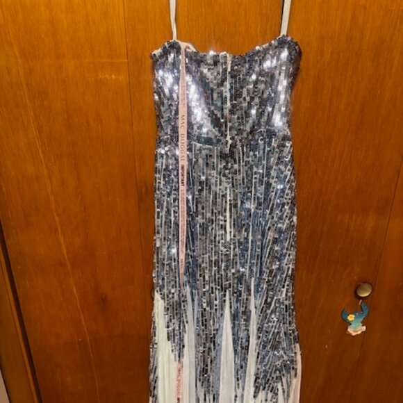 Icy blue Mac Duggal evening gown with silver sequins - Picture 3 of 4